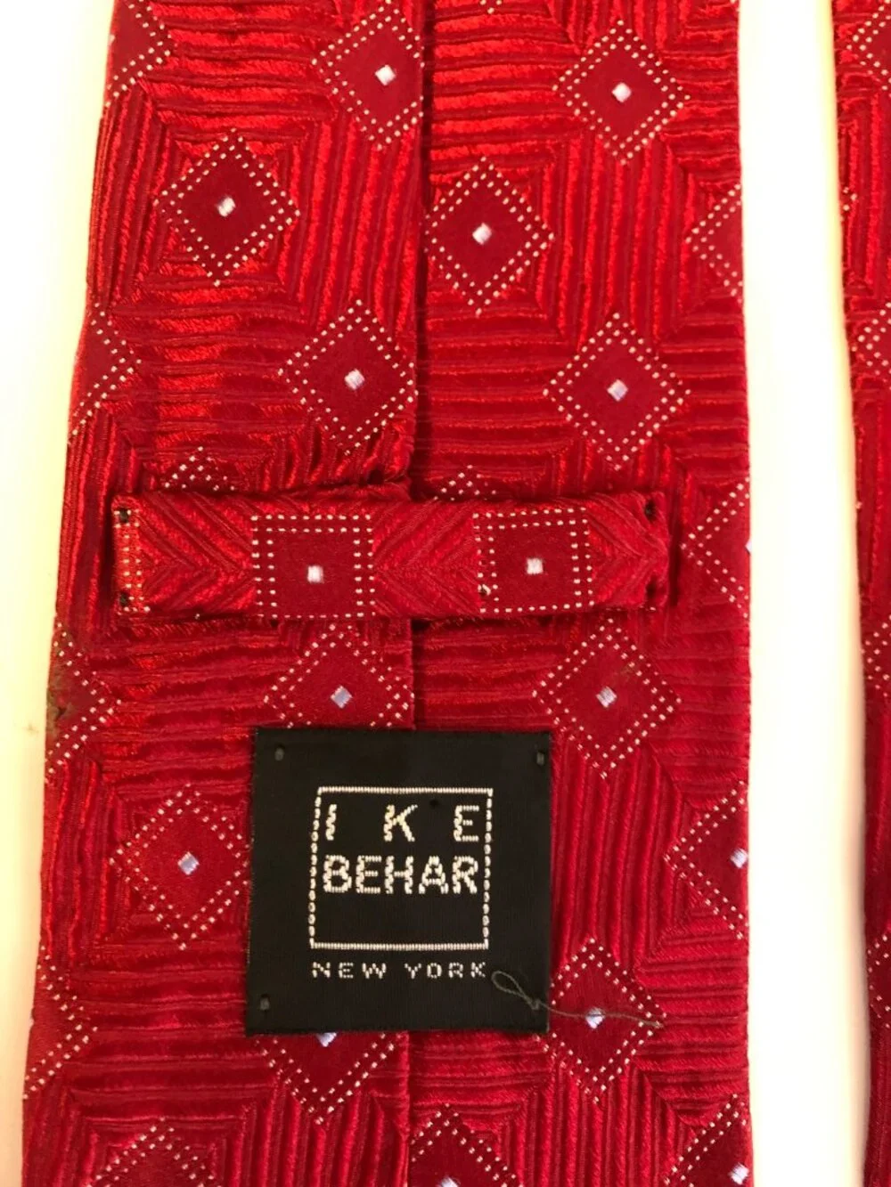 Ike Behar Red Silk Tie Geometric Mens Necktie USA Office Work Formal Dad Gift